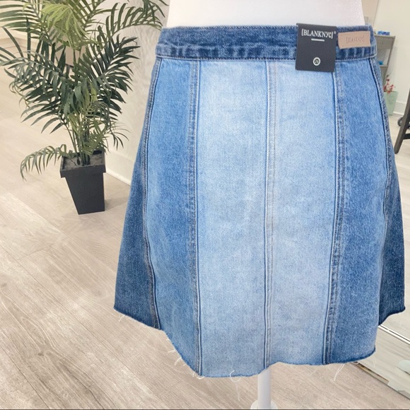 Blank NYC All or Nothing Denim Jean Skirt 26 Dolls Kill patchwork denim skirt - Picture 7 of 13
